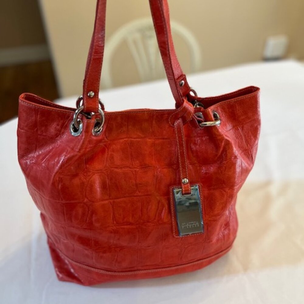 CLAUDIA FIRENZE | Red Croc Embossed Leather Satchel Tote Shoulder bag